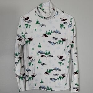 Time and Tru Womens Christmas Turtleneck Top Size S Cotton Long Sleeve Camping